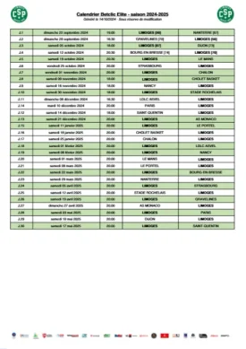 Agenda Limoges CSP 2024-2025